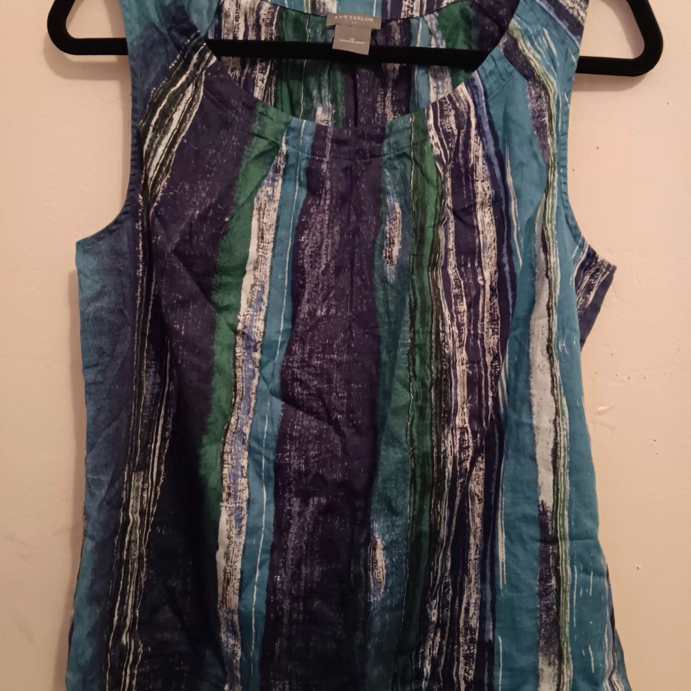 Ann Taylor Blouse, Women's Sz 12 Multicolored Sleeveless, Career Casual Pleated